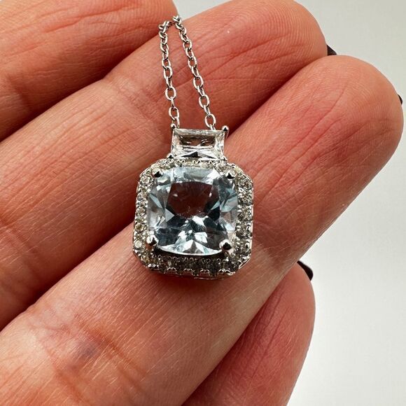 Marked DHJ 925, blue topaz, and CZ accented sterling silver necklace! - Picture 5 of 10